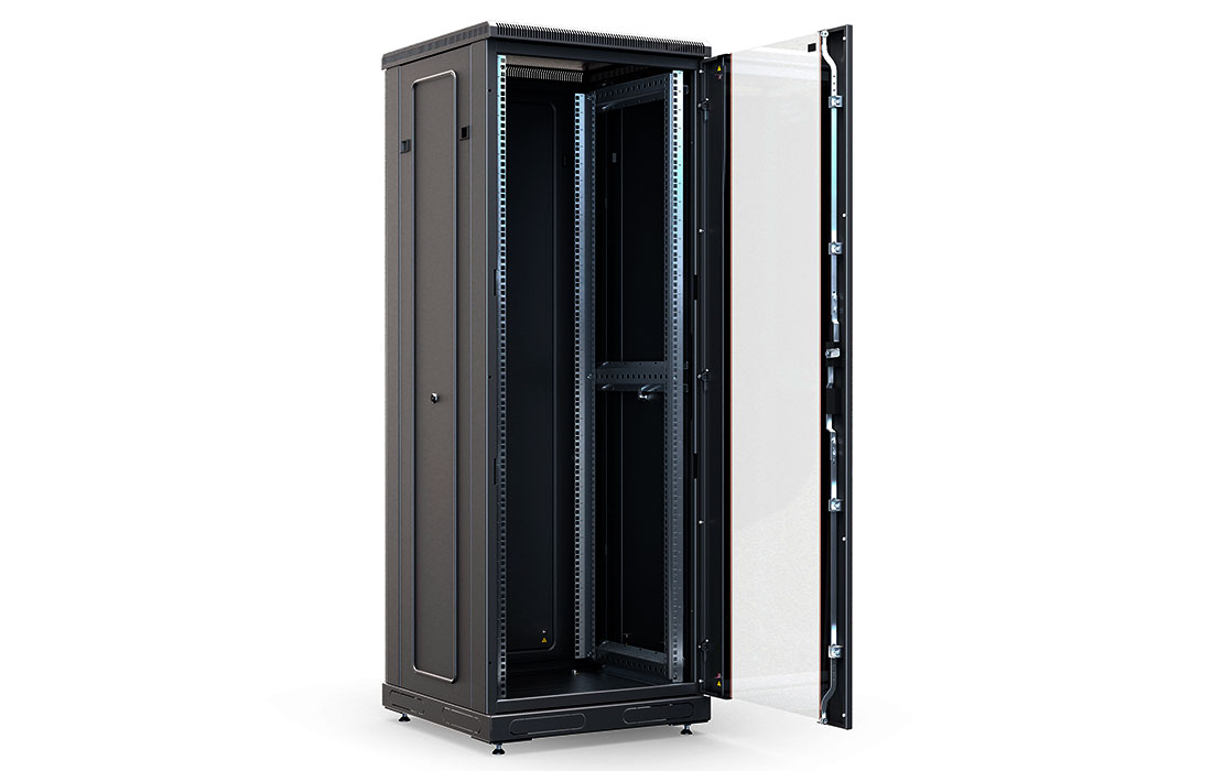 Шкаф телекоммуникационный напольный 19", 27U(600x600), ШТ-НП-М-27U-600-600-С-Ч, передняя дверь стекло, черный ССД