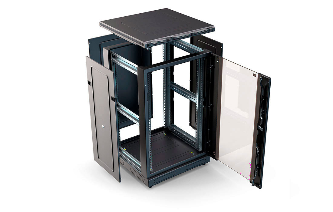 Шкаф телекоммуникационный напольный 19",18U(600x1000), ШТ-НП-М-18U-600-1000-С-Ч, передняя дверь стекло, черный ССД