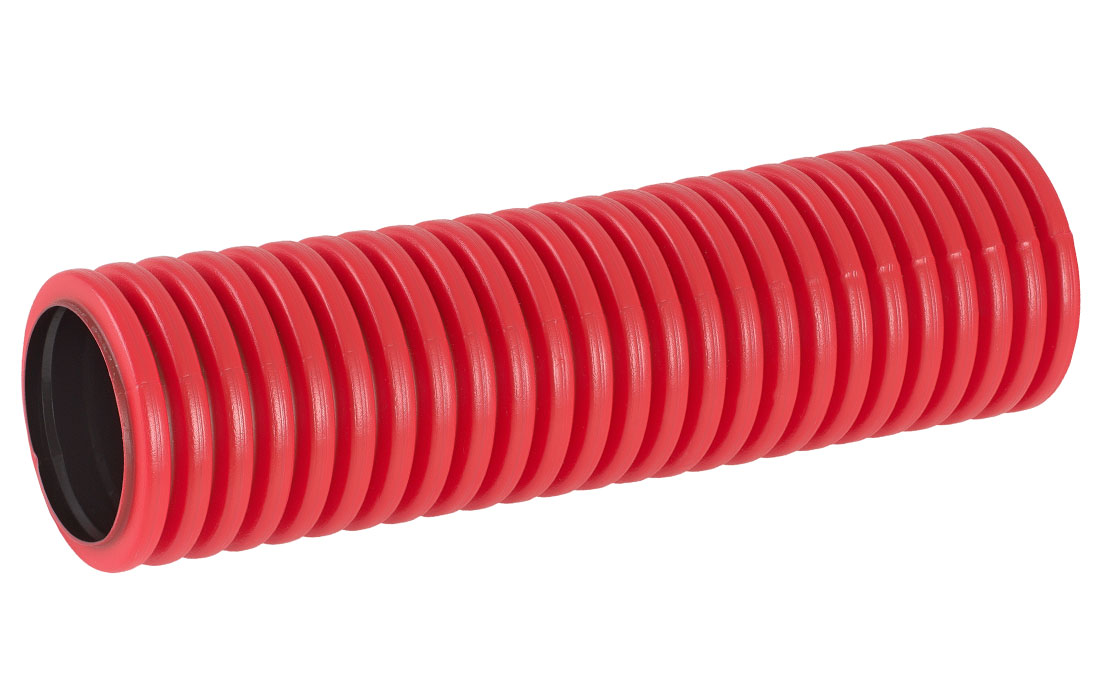 PR15.0075 Труба гофрированная двустенная ПНД жесткая тип 750 (SN16) красная д110 6м (36м/уп) Промрукав