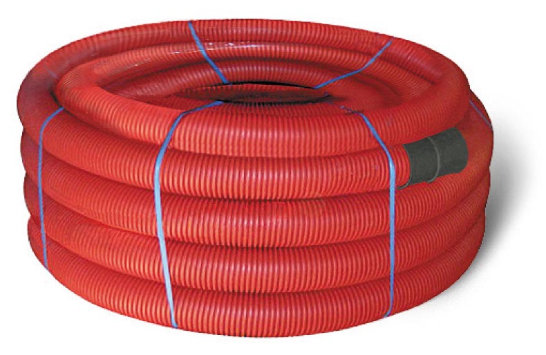 121975 Двустенная труба ПНД гибкая для кабельной канализации д.75мм с протяжкой, SN10, 450Н,  в бухте 50м, цвет красный