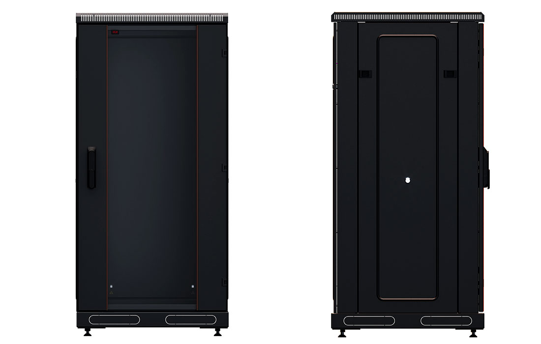 Шкаф телекоммуникационный напольный 19", 24U(600x600), ШТ-НП-М-24U-600-600-С-Ч, передняя дверь стекло, черный ССД
