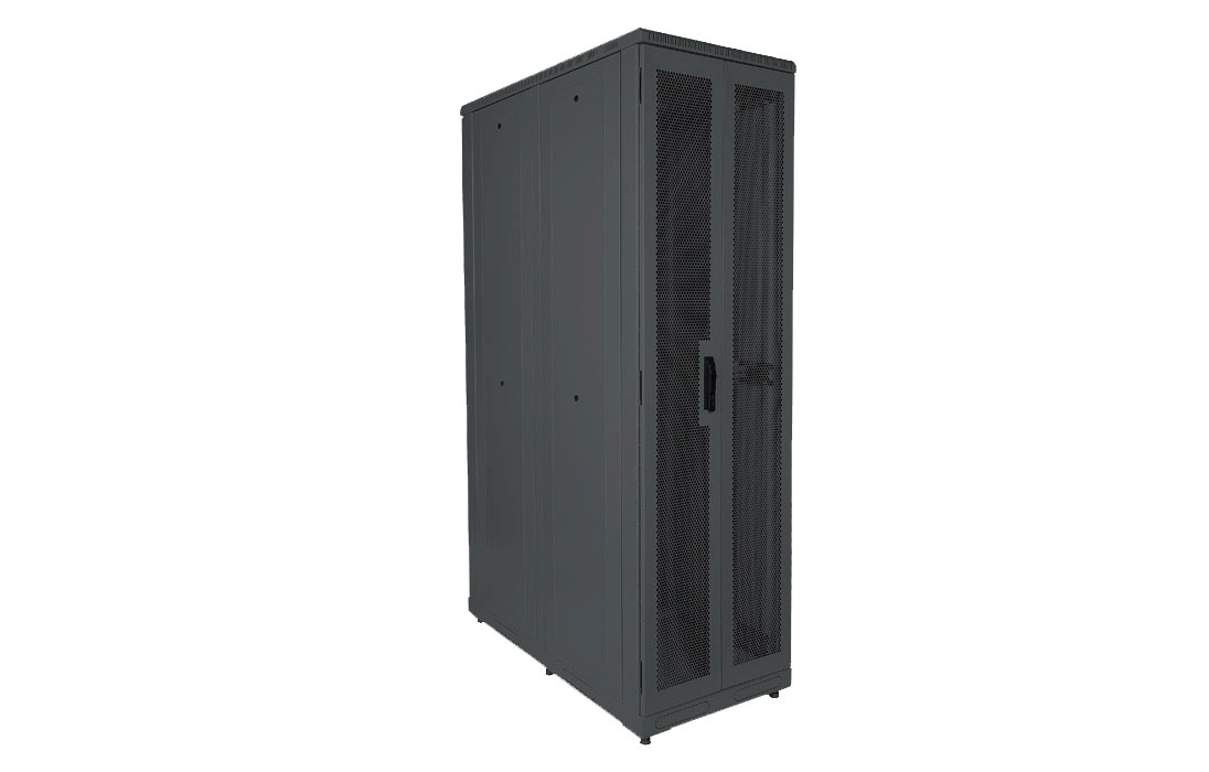 Шкаф телекоммуникационный напольный серверный черный 19",42U(800x1000) , ШТ-НП-С-42U-800-1000-ПП-Ч передняя,задняя двери перфорированные ССД